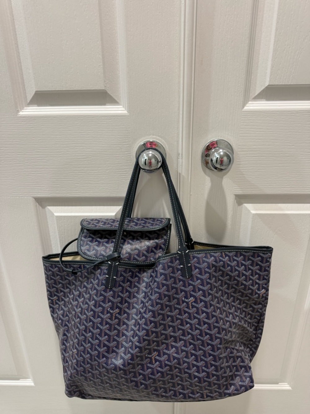 Designer-Style Navy Patterned Tote Bag